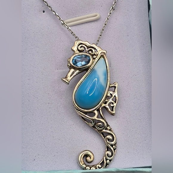 Blue Larimar Sterling Silver "Seahorse" Pendant With Chain 4 Available Per One - Picture 5 of 7
